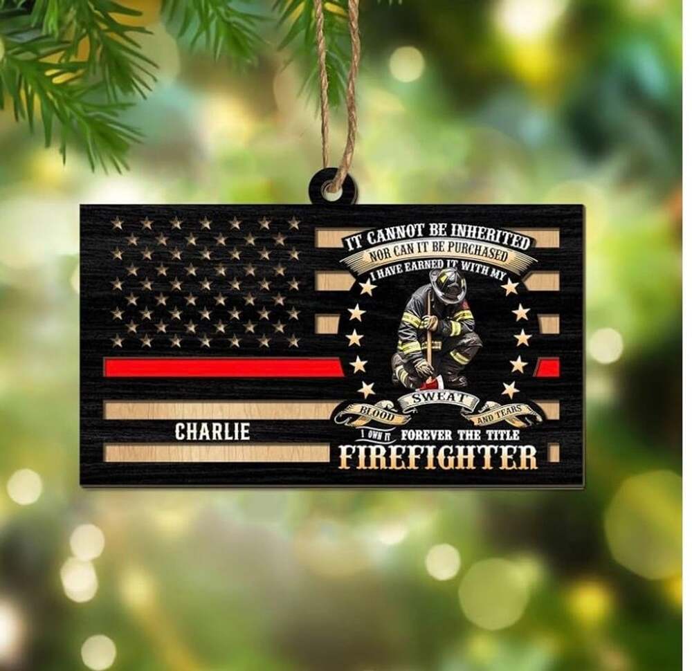 Firefighter Thin Red Line Christmas Tree Wood Ornament
